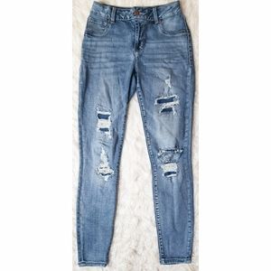 Maurices Distressed Ripped Skinny Jeans Blue Denim Stretch High Waisted Rise